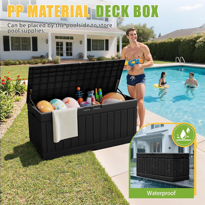 Outdoor Storage Box 82 Gallon Storage Bin with Lid for Patio Furniture, Garden Tools, Pool Supplies, Waterproof and UV Resistant, Lockable, Black2