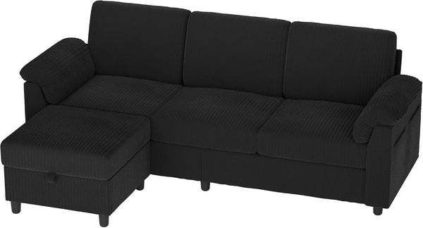 79" Convertible Sectional Couch for Living Room, Modular L Shaped Sofa with Movable Ottoman, Comfy Corduroy Fabric Couch with Removable Covers, Modern Apartment Furniture, Black8