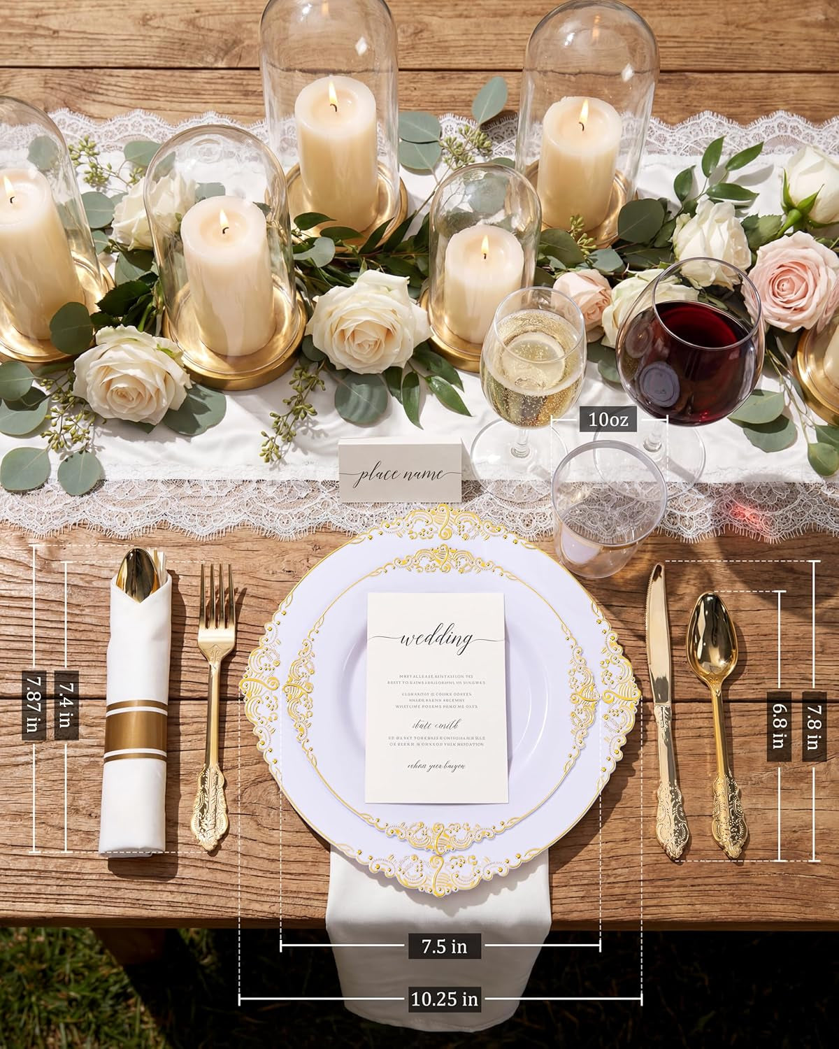 350pcs-gold-plastic-plates-disposable-dinnerware-set-for-50-guests