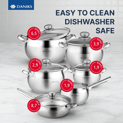 Classic 11-Piece Stainless Steel Cookware Set with Glass Lids, Includes Saucepan and Frying Pan with Lid, Tri-Ply Bases for Even Heating, Induction Compatible, Dishwasher Safe2