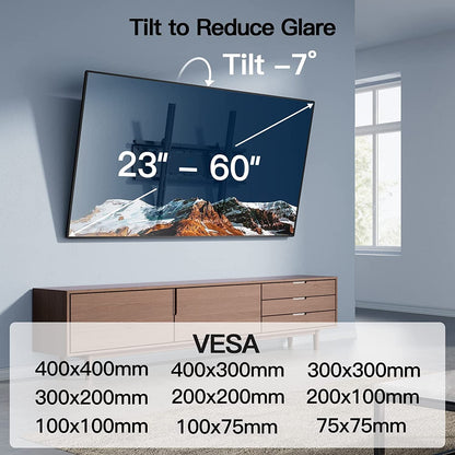 Tilting TV Wall Mount Bracket Low Profile for Most 23-60 Inch LED LCD OLED, Plasma Flat Screen Tvs with VESA 400X400Mm Weight up to 115Lbs, Fits 16" Wood Stud6