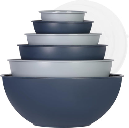 BPA Free Plastic round Mixing Bowl with Lids, 12 Pack Nesting Bowls with Lids Set, Microwave and Dishwasher Safe Prep & Serving Bowls Great for Mixing, Baking, Serving (Haze Blue, 12Pcs)1