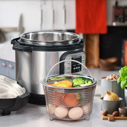 Steamer Basket for Instant Pot Accessories 6 Qt or 8 Quart - 2 Tier Stackable 18/8 Stainless Steel Mesh - Silicone Handle - Vegetable Steamer Insert, Egg Basket, Pasta Strainer,Silver7