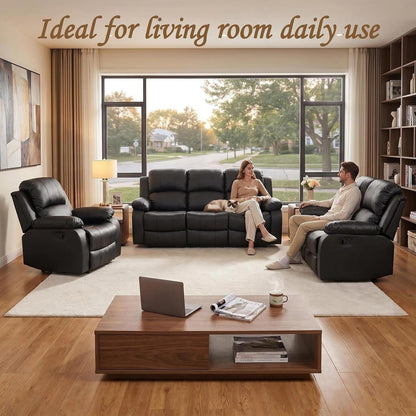 Manual Reclining Sofa Set, 2-Piece Living Room Furniture Set, Recliner Couch Loveseat，Faux Leather Sofa Set for Living Room/Apt/Home Theater/Office6