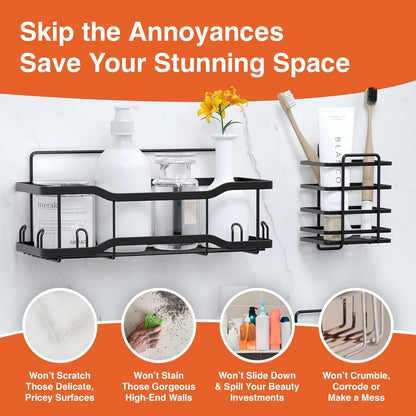 Shower Caddy Bathroom Shelves, the Athena Silken 4 Set, 40LB Capacity, Adhesive Tape No Drill - Rustproof -Gorgeous Powder Coated 304 Stainless Steel Shower Organizer for Kitchen & Home Decor - Black7