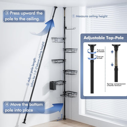 Shower Caddy Organizer Tension Pole, Corner Shower Shelves Bathroom Storage6