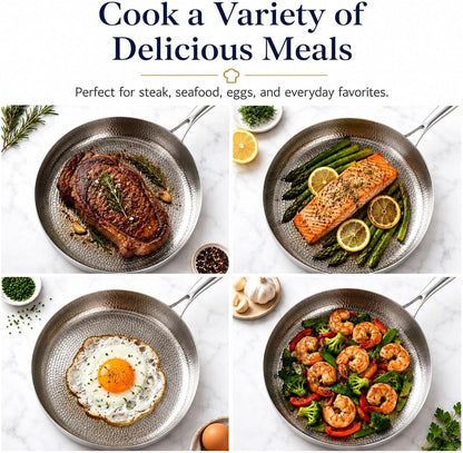 Titanium Hammered Pan Pro with Lid, Multifunctional Ultra-Durable Scratch-Resistant Non Stick, Even Heating for Cooking, Titaniums Nutri Pans Compatible with All Cooktops,7.87In6