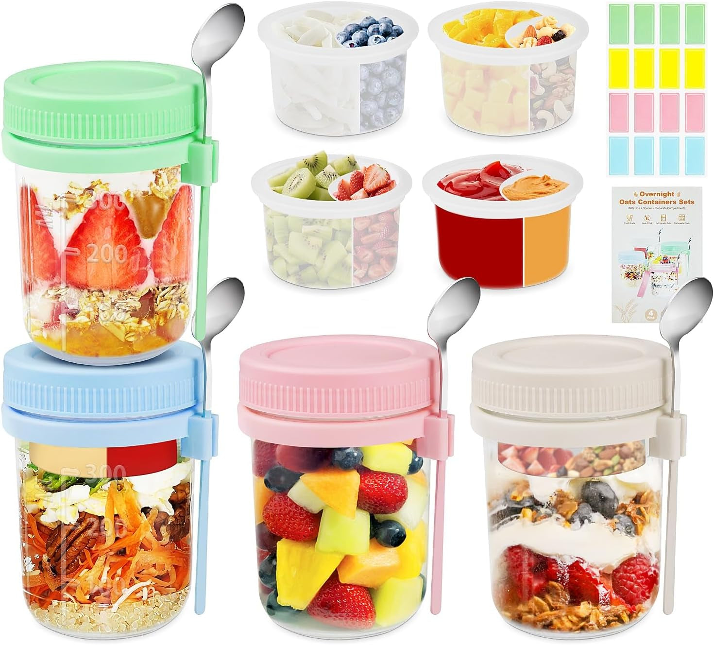 overnight-oats-containers-with-lids-and-spoons-4-pack-16-oz-glass-mason-jars-with-separate-compartments-airtight-overnight-oat-jars-leakproof-yogurt-parfait-cup-for-oatmeal-chia-pudding-cereal-salad