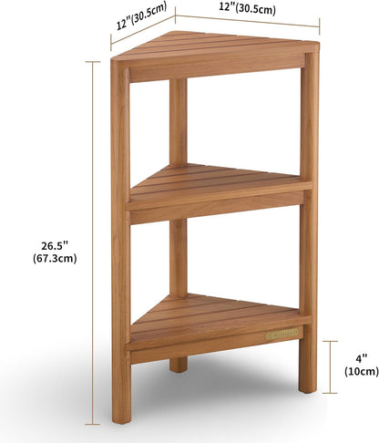 Fully Assembled Teak Corner Shower Shelf, Shower Caddy 26.5"2