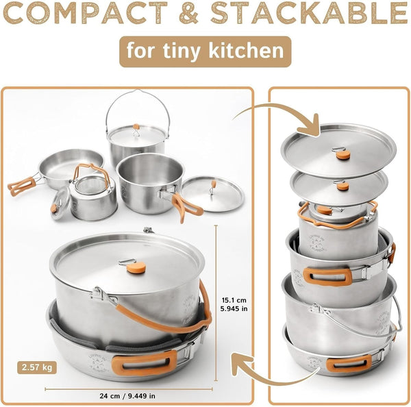 Premium 7-Piece Stainless Steel Cooking Set. Tri-Layer Bonded Stainless-Steel - Ergonomic Handles with Silicone Sleeve - Compact & Stackable6