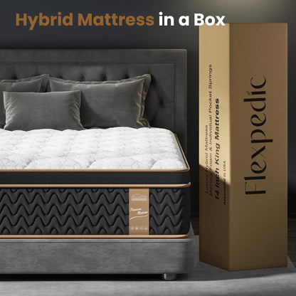 Queen Mattress 14 Inch, Luxury Hotel Cooling Hybrid Bed Mattress in a Box | Zones Individual Pocket Spring, Extra Hip/Shoulder/Lumbar Support, Fiberglass-Free, 365-Night Trial, Certipur-Us7