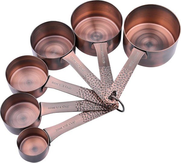 Measuring Cups and Spoons Set 14, Copper Measuring Cups and Spoons Set for Dry & Liquid, Metric & US Stainless Steel 6 Measure Cups and 7 Spoons Set W/Leveler for Kitchen & Baking2