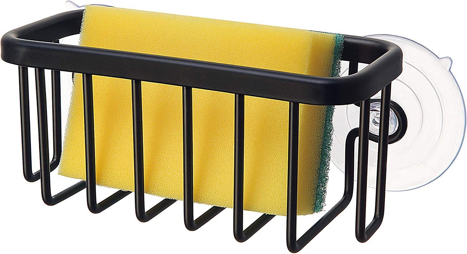 neverrust-kitchen-bathroom-sink-caddy-for-sponges-scrubbers-soap-6-x-2-5-x-2-65-with-adhesive-mount-additional-suction-cup-included-aluminum-black