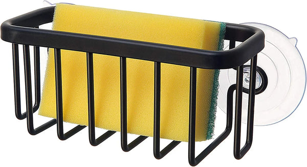 Neverrust Kitchen & Bathroom Sink Caddy for Sponges, Scrubbers, Soap, 6" X 2.5" X 2.65", with Adhesive Mount - Additional Suction Cup Included –Aluminum (Black)1
