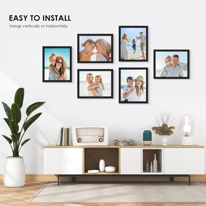 8X10 Picture Frame Set of 6, Wall or Tabletop, Black Woodgrain7