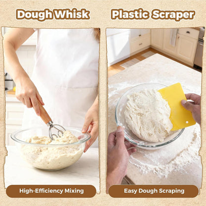 Complete Bread Proofing Basket Kit | All-In-One Set with Banneton(9 In), Sourdough Starter Jar Kit, Bread Lame, Dough Scraper, Whisk, Cutter & Tools5