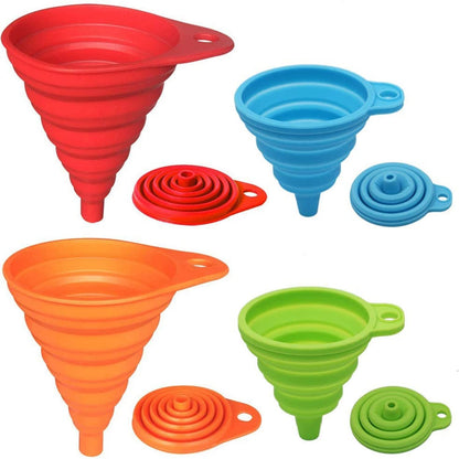 Kitchen Funnel Set 4 Pack, Small and Large, Kitchen Gadgets Accessories Foldable Silicone Collapsible Funnels for Filling Water Bottle Liquid Transfer Food Grade1
