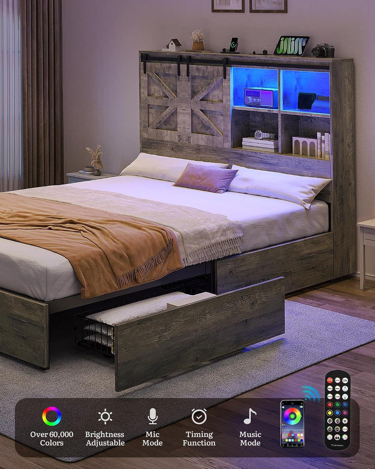 farmhouse-queen-size-bed-with-50-tall-storage-bookcase-headboard