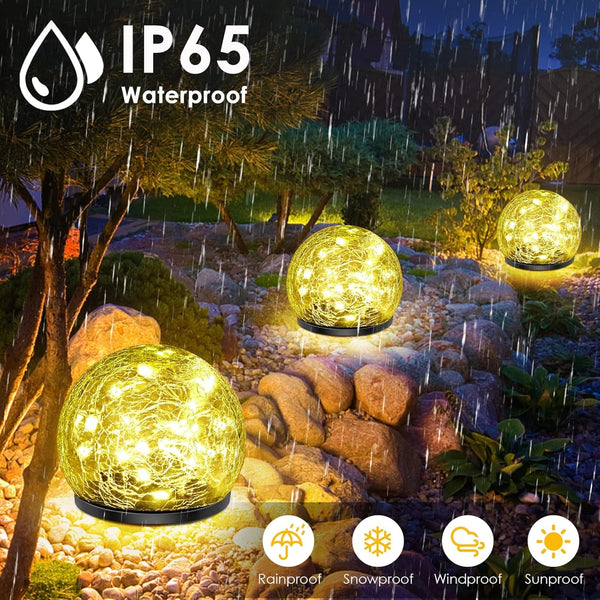 2 Pack 60 LED Solar Garden Lights Outdoor Decoration, Cracked Glass Solar Globe Lights, Upgraded Waterproof Warm White Ball Lights for Yard Pathway Patio Halloween Christmas outside Decor5