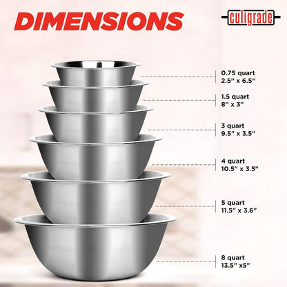 Culigrade Stainless Steel Mixing Bowls Set – 6-Piece Nesting Metal Mixing Bowls (0.75–8 Qt) – Durable, Rust-Resistant, Easy to Clean – for Baking, Cooking, Meal Prep & Serving2