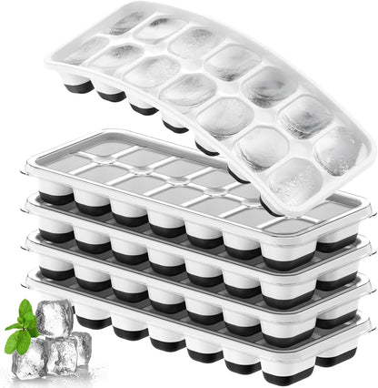 Ice Cube Tray 5 Pack, Stackable Silicone Ice Cube Trays with Lid, Easy Release Reusable Ice Tray, Bpa-Free Rectangular Ice Cube Mold Set for Cocktails, Coffee, Whiskey & Drinks, Black1