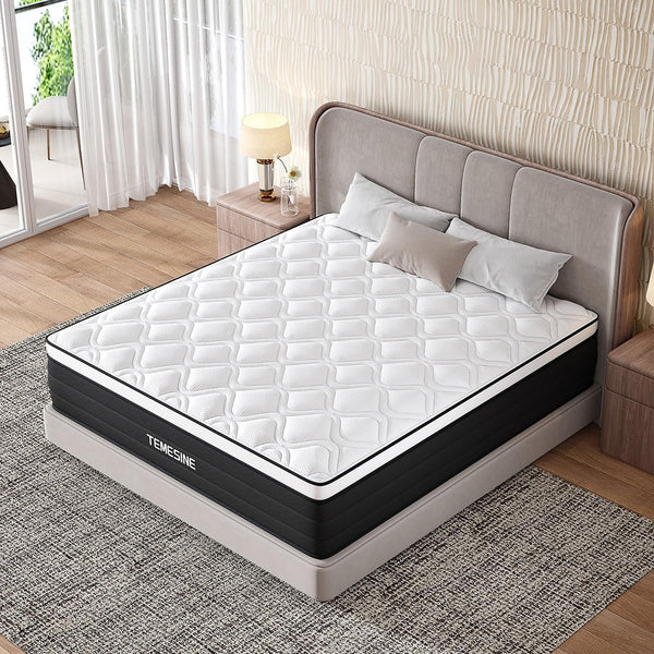 King Size Mattress, 14 Inch Hybrid Mattress in a Box with Individual Pocket Spring, Gel Memory Foam and Euro Top, Medium Firm Feel with Motion Isolation, Pressure Relief, Edge Support,Black1