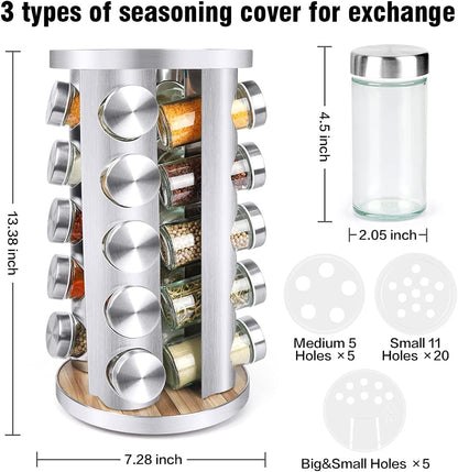 Spice Rack Organizer with Jars for Cabinet(20Pcs), Revolving2