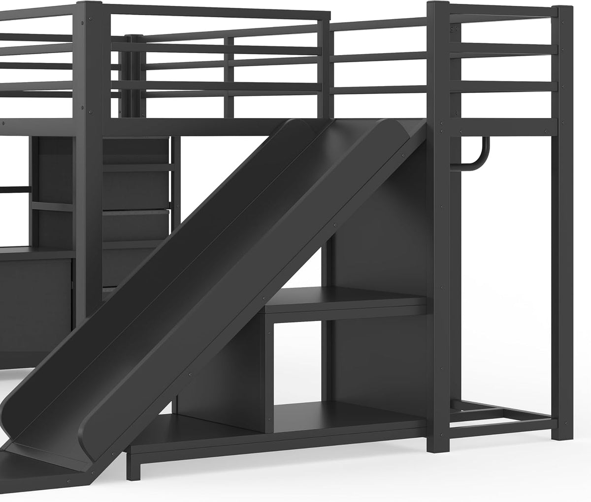 twin-low-loft-bed-with-slide-and-led-storage-drawers-and-hanging-area-2-assembly-methods-black