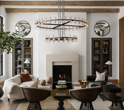 D32''+D40'' Large Black Wagon Wheel Chandelier 72-Lights Black round Chandeliers Glass Chandeliers for Dining Room,Living Room Vintage Chandelier8