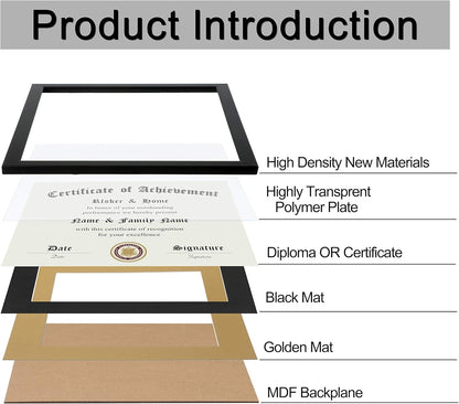 8.5X11 Certificate Frame Black with Black Mat Gold Rim6