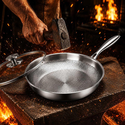 Pure Titanium Hammered Frying Pan with Lid, 10 Inch No Coating Skillet, Scratch Resistant Titanium Cookware, Even Heating Oven Safe Pan for Steak, Eggs, Salmon, Gas, Electric & Induction Cooktops4