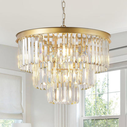 20" Modern Crystal Chandeliers,7 Lights Gold round Light Fixture1