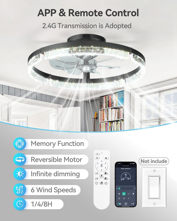 20" Ceiling Fans with Lights and Remote, Low Profile Fandelier3