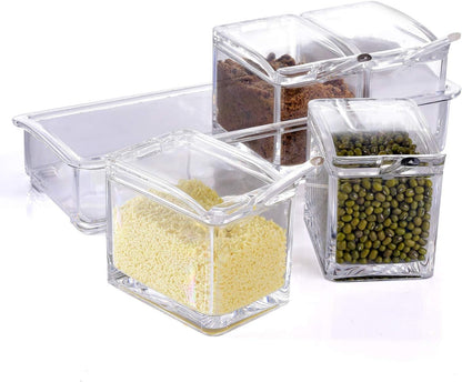 Clear Seasoning Rack Spice Pots - 4 Piece Acrylic Seasoning Box - Storage Container Condiment Jars - Cruet with Cover and Spoon8