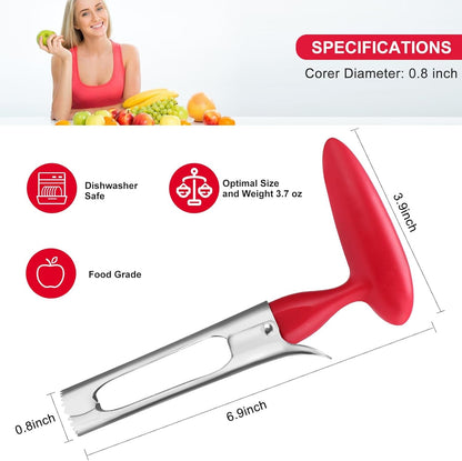 Premium Apple Corer Tool - Easy to Use and Clean - Sturdy Apple Core Remover with Sharp Serrated Blades - Stainless Steel Corers for Apple and Pear - Core Fruits with Ease(Red)2