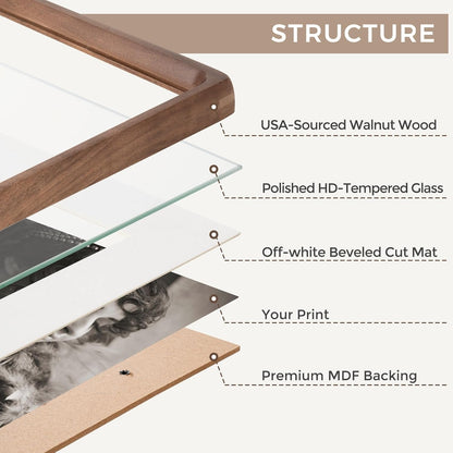 4X6 Picture Frame, Usa-Sourced Walnut Wood Photo Frames with HD Tempered Glass, Handcrafted Rounded Corner 4 X 6 Wooden Frame Matted to 3.5X5 Photos, 4X6 Frames, Tabletop or Wall Display4