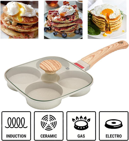 Egg Frying Pan with Lid, 4 Cup Egg Pan Nonstick, Induction Compatible-White | Fried Egg Pan, Pancake Pan Aluminium Alloy Cooker for Breakfast, Versatile Breakfast Skillet for Eggs2