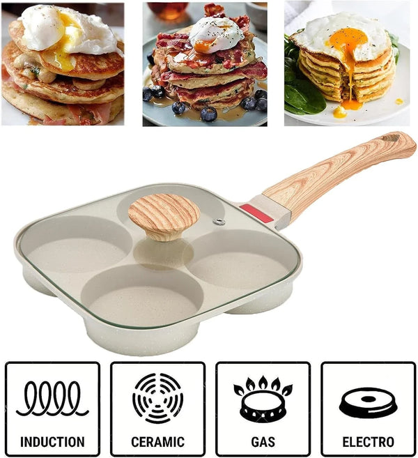 Egg Frying Pan with Lid, 4 Cup Egg Pan Nonstick, Induction Compatible-White | Fried Egg Pan, Pancake Pan Aluminium Alloy Cooker for Breakfast, Versatile Breakfast Skillet for Eggs2