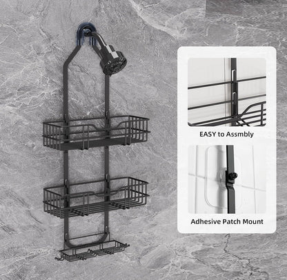 Over the Shower Head Caddy, 3-Tier Hanging Shower Shelves Rustproof, Shower Storage Organizer with Hooks and Soap Holder, No Drilling Bathroom Shower Rack, Black4