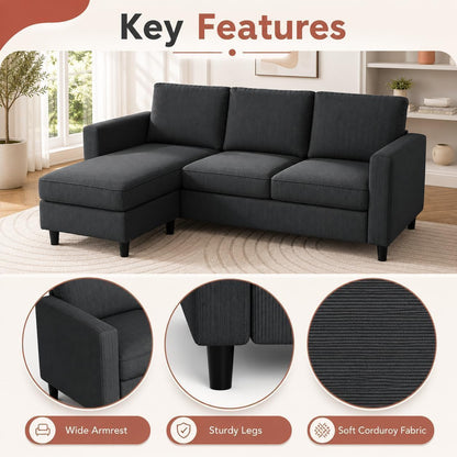73.6" L-Shaped Small Sectional Sofa with Ottoman, Gray4