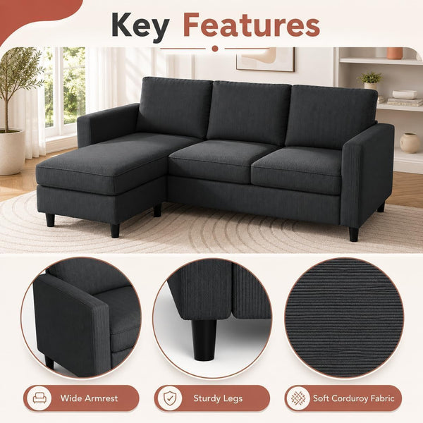 73.6" L-Shaped Small Sectional Sofa with Ottoman, Gray4