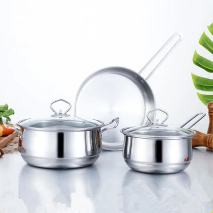 3Pcs/Set Stainless Steel Cookware Set Milk Pot Kit Induction Cooker Cooking Pan for Home Flat Bottom Frying Pan Soup Kitchen (B)2