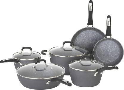 Impact 10-Piece Textured Aluminum Cookware Set with Pots, Pans, and Dutch Oven, Nonstick Pots and Pans Set for Kitchen, Gray1