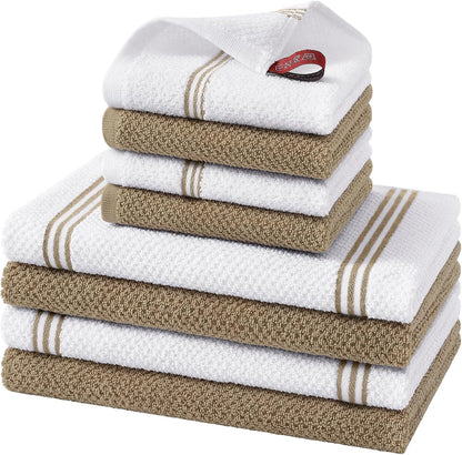 Dual Design Kitchen Towels and Dishcloths Set, 8 Pack, Khaki1