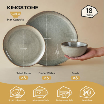 Stoneware Dinnerware Sets for 6, Reactive Glaze Plates and Bowls, Grey2