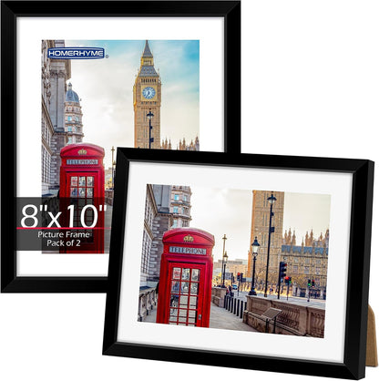 8X10 Picture Frame Set of 2, Black Photo Frame for Tabletop or Wall Display, Display Pictures 5X7 with Mat or 8X10 without Mat, Frame Collage with HD Plexiglass for Gallery Wall Home Decor1