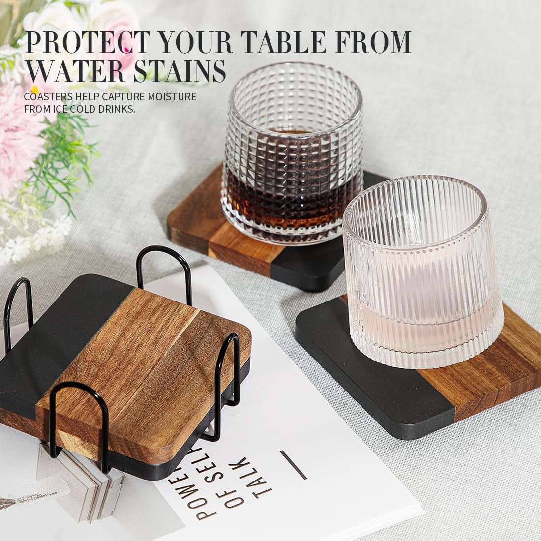 black-marble-wood-coasters-with-holder-for-drinks-set-of-4-square-non-slip-wooden-stone-coaster-coffee-table-accessories-manly-coaster-for-men-coffee-table-bar-office-rustic-modern