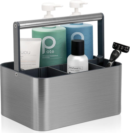 Portable Shower Caddy Dorm: Compact Bathroom Caddy Organizer with Handle & Adjustable Dividers, Hard Plastic Shower Basket Storage Tote for Toiletry, College Dorm Room Essentials for Men Gray1