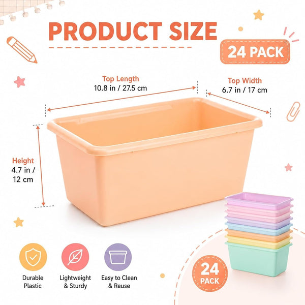 24 Pack Plastic Cubby Storage Bins Crew Toy Stackable Bin Classroom Plastic Cubby Bins Stackable Storage Containers Classroom Book Bin for Student Teacher School Office Home(Pastel)2