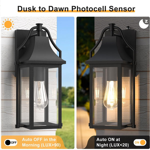 Dusk to Dawn Outdoor Wall Sconce, Waterproof Porch Lights, Black2